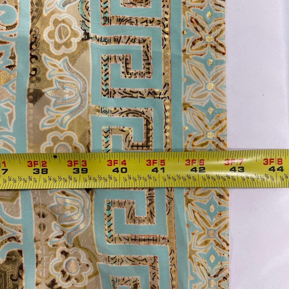 Art Silk Damask Scarf Womens OS Aqua Gold Tassel Trim | Bohemian - Picture 5 of 6
